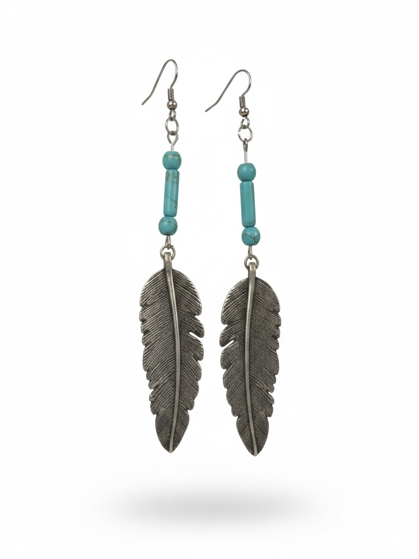 Turquoise Feather Drop Earrings