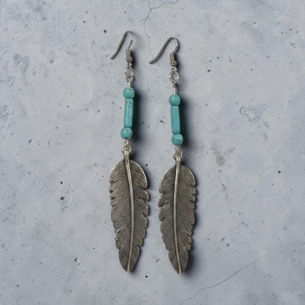 Turquoise Feather Drop Earrings
