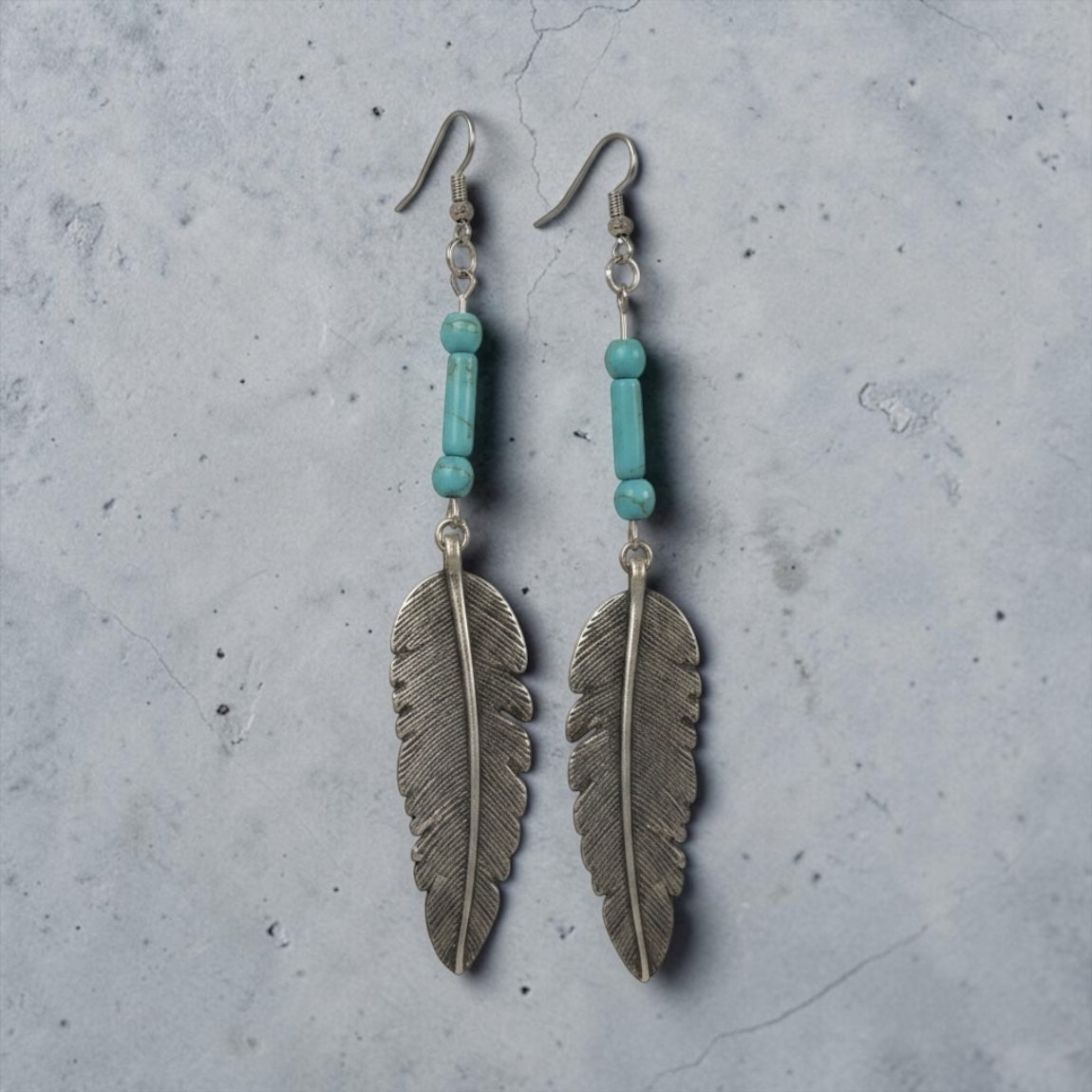 Turquoise Feather Drop Earrings