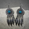 Turquoise Dreamcatcher Feather Drop Earrings