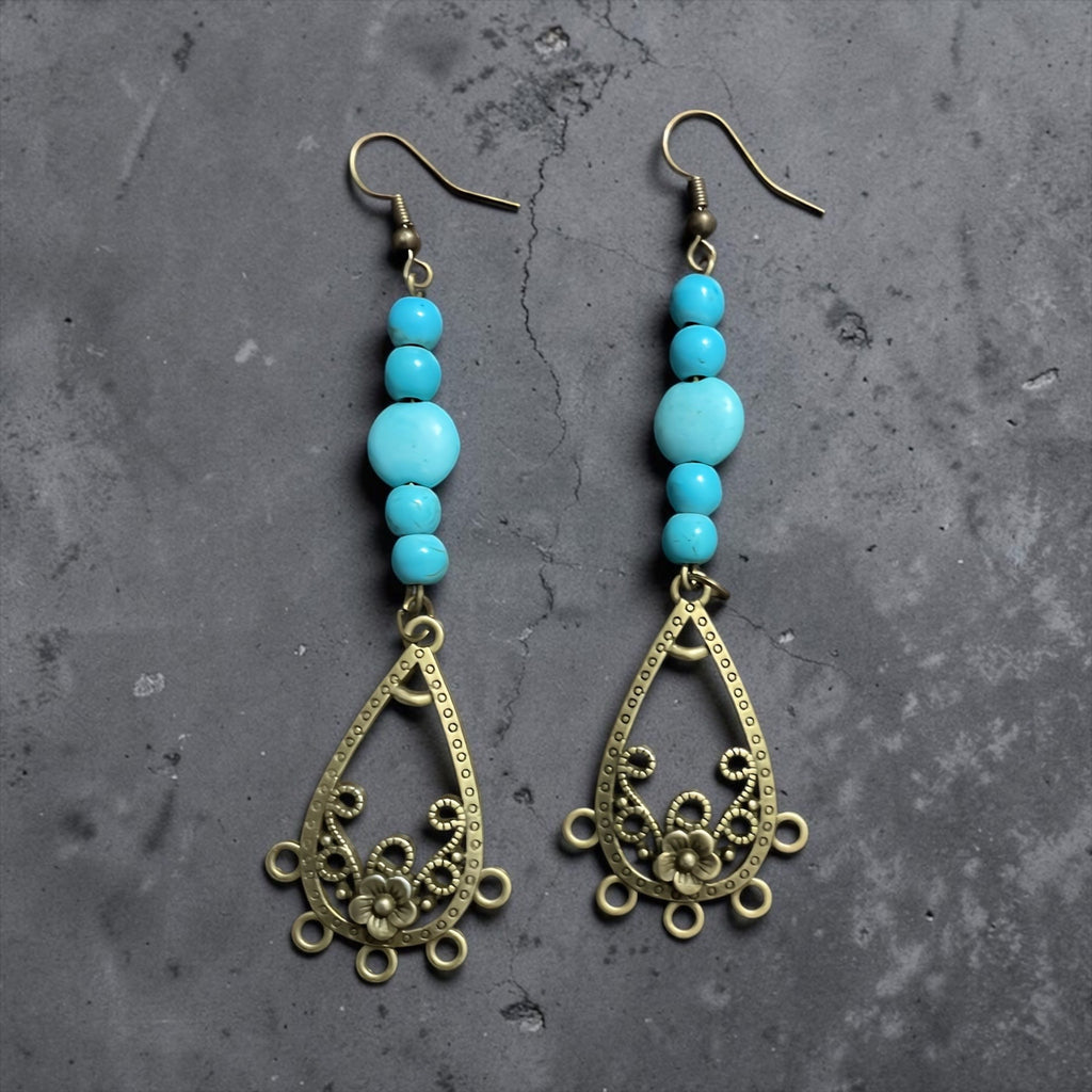 Boho Turquoise Teardrop Dangle Earrings