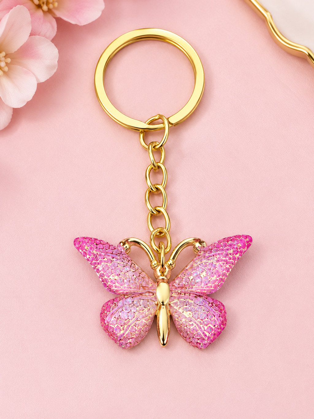 Pink Butterfly Keychain – Elegant & Sparkling