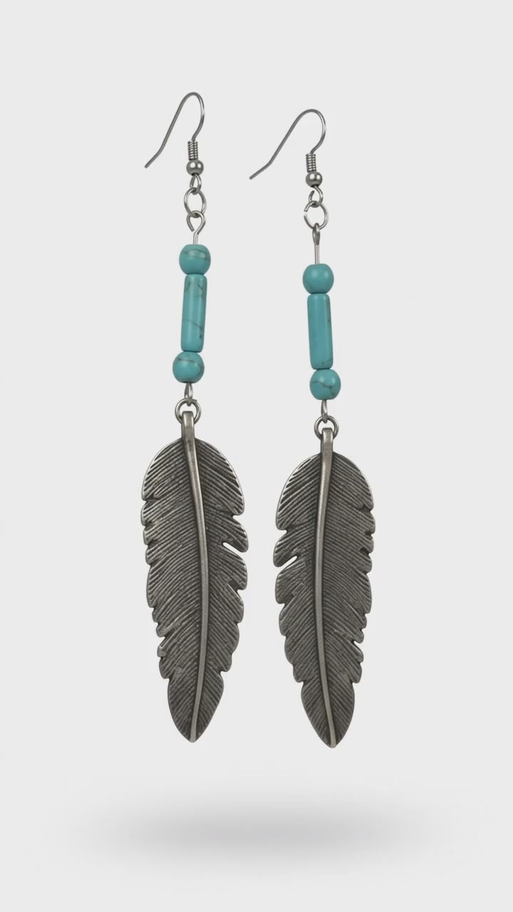 Turquoise Feather Drop Earrings