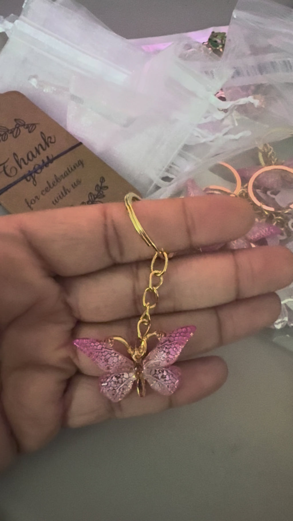 Pink Butterfly Keychain – Elegant & Sparkling