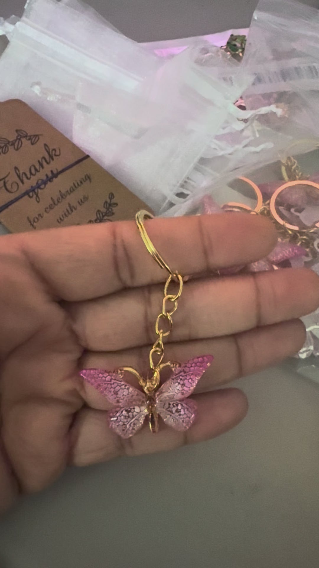 Pink Butterfly Keychain – Elegant & Sparkling